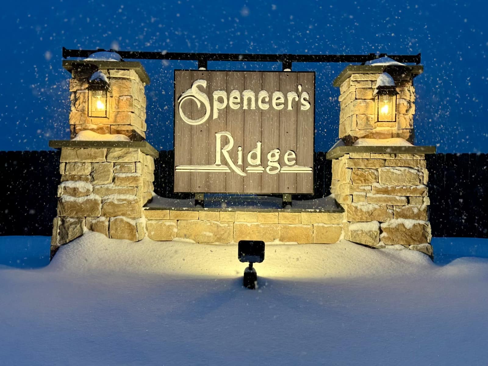 New Spencer Ridge sign in snow